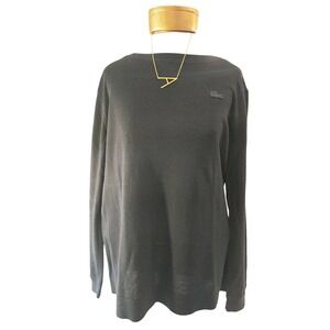 Lacoste Black Merino Wool Crewneck Long Sleeve Sweater Pullover Size 44